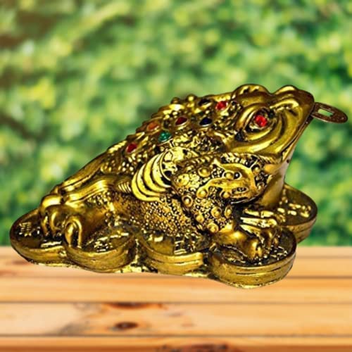 GJ Feng Shui Polyresin Frog Showpiece for Good Luck & Prosperity Brass Colour - Image 5