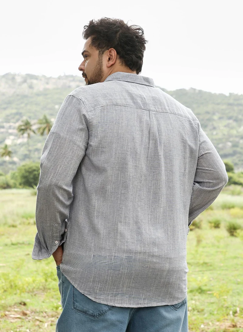 Instafab Plus  Instafab Plus Men Candy-Stripe Jacquard Shirt | Spread Collar , Long Cuffed Sleeves | Button Closure , Curved Hem | Stripes Jacquard | Woven Fabric For Casual & Daily Wear | Navy Blue for Men | Best Price UAE