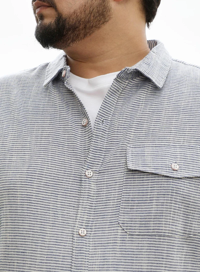 Instafab Plus  Instafab Plus Men Candy-Stripe Jacquard Shirt | Spread Collar , Long Cuffed Sleeves | Button Closure , Curved Hem | Stripes Jacquard | Woven Fabric For Casual & Daily Wear | Navy Blue for Men | Best Price UAE