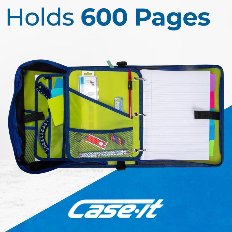 Case it Case-it The Dual 2-in-1 Zipper Binder | Two 1.5-Inch D-Rings, 600 Sheet Capacity, Pencil Pouch & Multiple Pockets | School & Office Organizer with Shoulder Strap | Dual-101 Monster Design Red - Image 3