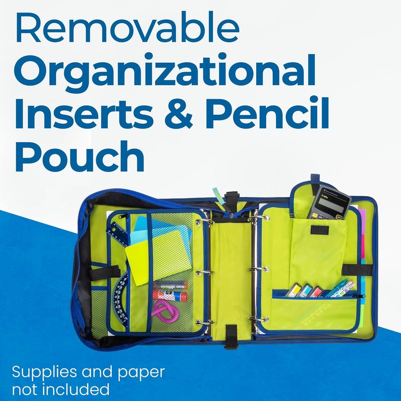 Case it Case-it The Dual 2-in-1 Zipper Binder | Two 1.5-Inch D-Rings, 600 Sheet Capacity, Pencil Pouch & Multiple Pockets | School & Office Organizer with Shoulder Strap | Dual-101 Monster Design Red - Image 4