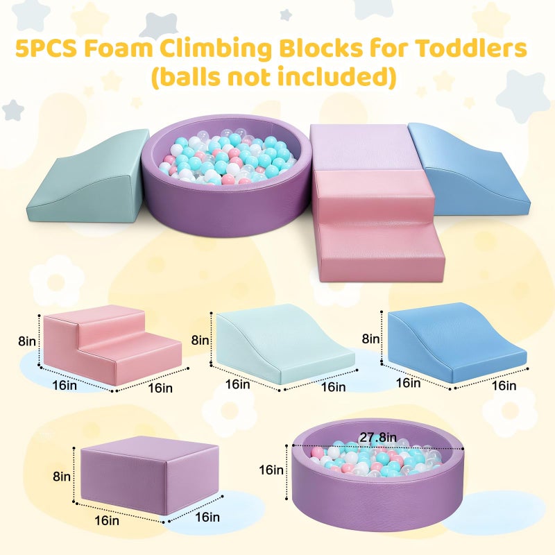 Hoohtoot Foam Climbing Blocks for Toddler: with 4-Piece PU Leather Climbing Toys and a Ball Pit - Foam Ball Pit for Toddlers - Climbing Toys Indoor for Kids Crawling (Purple Climbing Blocks) - Image 2