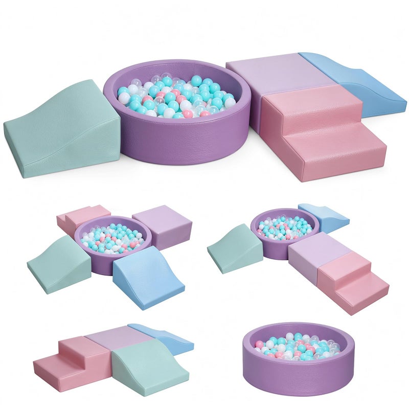 Hoohtoot Foam Climbing Blocks for Toddler: with 4-Piece PU Leather Climbing Toys and a Ball Pit - Foam Ball Pit for Toddlers - Climbing Toys Indoor for Kids Crawling (Purple Climbing Blocks) - Image 1