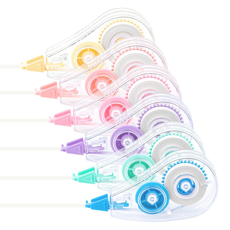 JEFURE 6 Pcs Colorful Core Correction Tape, 18.04 Ft White Wrong Out Tear-Resistant Bulk, Instant Corrections Easy To Use Applicator for School, Office, Note Taking, Journal (Tape Width 0.2 in) - Image 1
