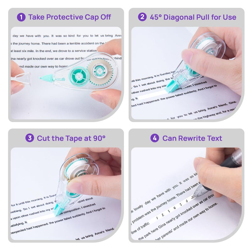 JEFURE 6 Pcs Colorful Core Correction Tape, 18.04 Ft White Wrong Out Tear-Resistant Bulk, Instant Corrections Easy To Use Applicator for School, Office, Note Taking, Journal (Tape Width 0.2 in) - Image 4