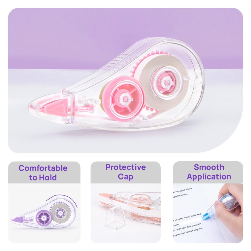 JEFURE 6 Pcs Colorful Core Correction Tape, 18.04 Ft White Wrong Out Tear-Resistant Bulk, Instant Corrections Easy To Use Applicator for School, Office, Note Taking, Journal (Tape Width 0.2 in) - Image 3