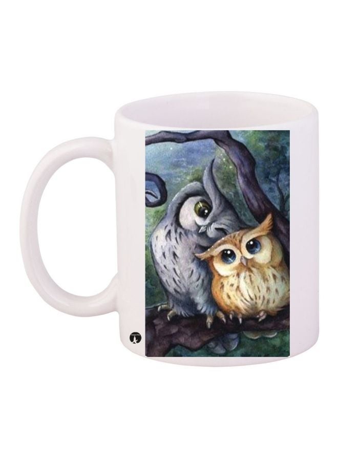 RYN Owl Printed Coffee Mug White/Grey/Beige 11ounce