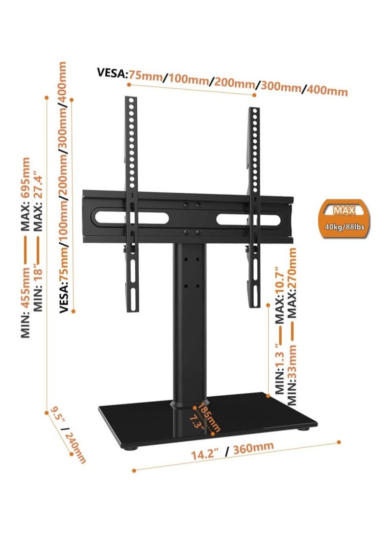 ELTRAZONE Universal TV Stand/Base Table Top TV Stand with Wall Mount for 27 to 55 inch 9 Level Height Adjustable, Heavy Duty Tempered Glass Base - Image 3