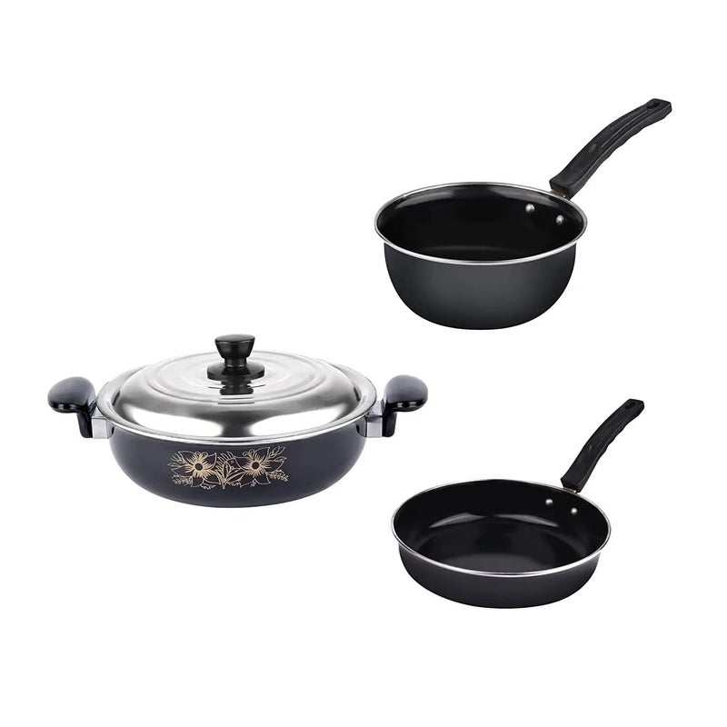 ATEVON Nonstick Cookware Gift Set, Includes Kadai Lid, Big Tadka, Frypan Kitchen Tool Set, 4 Pieces Kitchen Set(Black) - Image 5