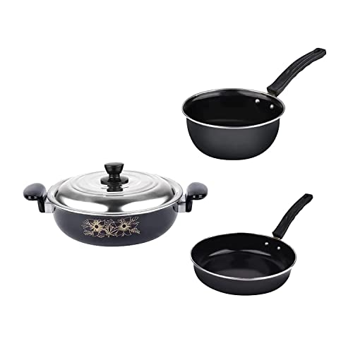 ATEVON Nonstick Cookware Gift Set, Includes Kadai Lid, Big Tadka, Frypan Kitchen Tool Set, 4 Pieces Kitchen Set(Black) - Image 1