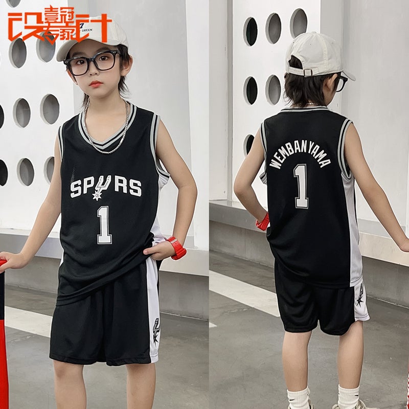 New Children'S Wear Children'S Basketball Suit Spurs No.1 Wen Ban Yama Children'S Suit Training Suit Baby'S Jersey Class Team Suit - Image 2