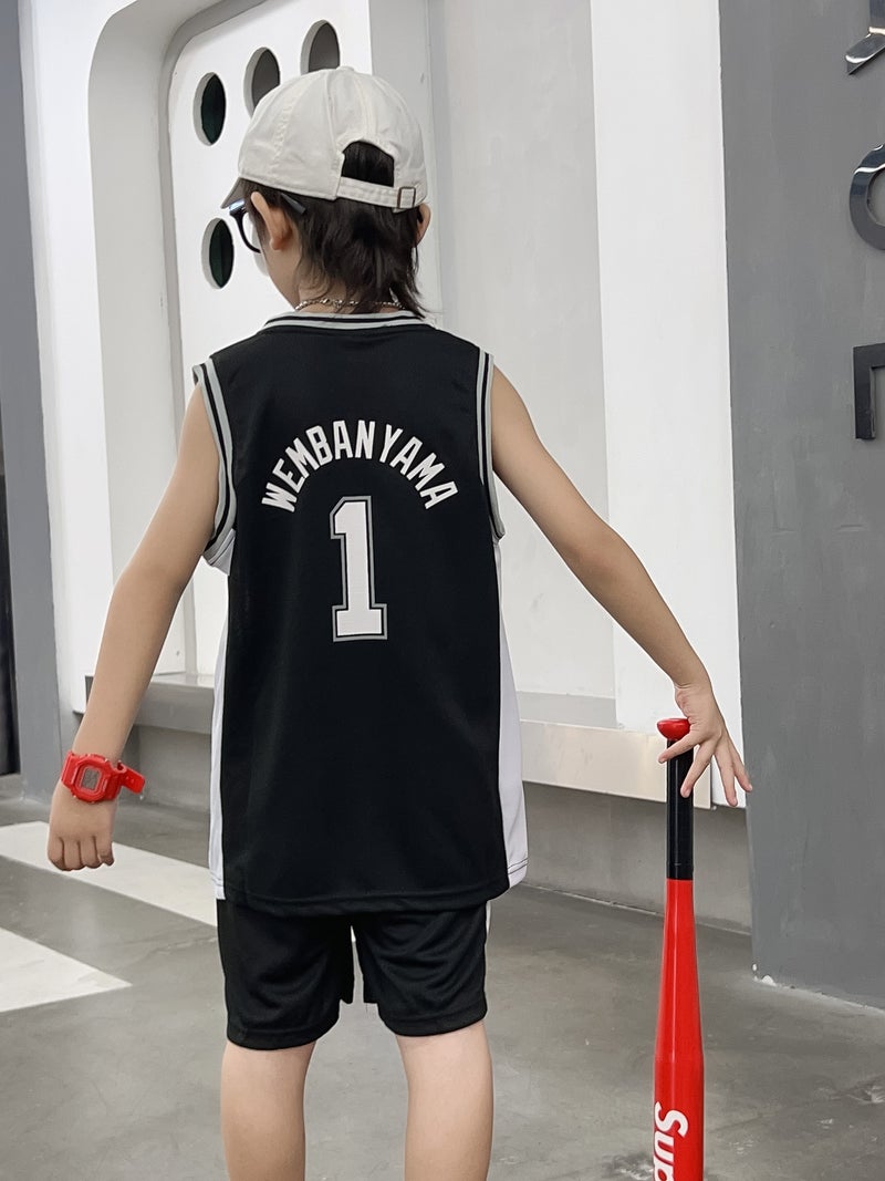 New Children'S Wear Children'S Basketball Suit Spurs No.1 Wen Ban Yama Children'S Suit Training Suit Baby'S Jersey Class Team Suit - Image 4