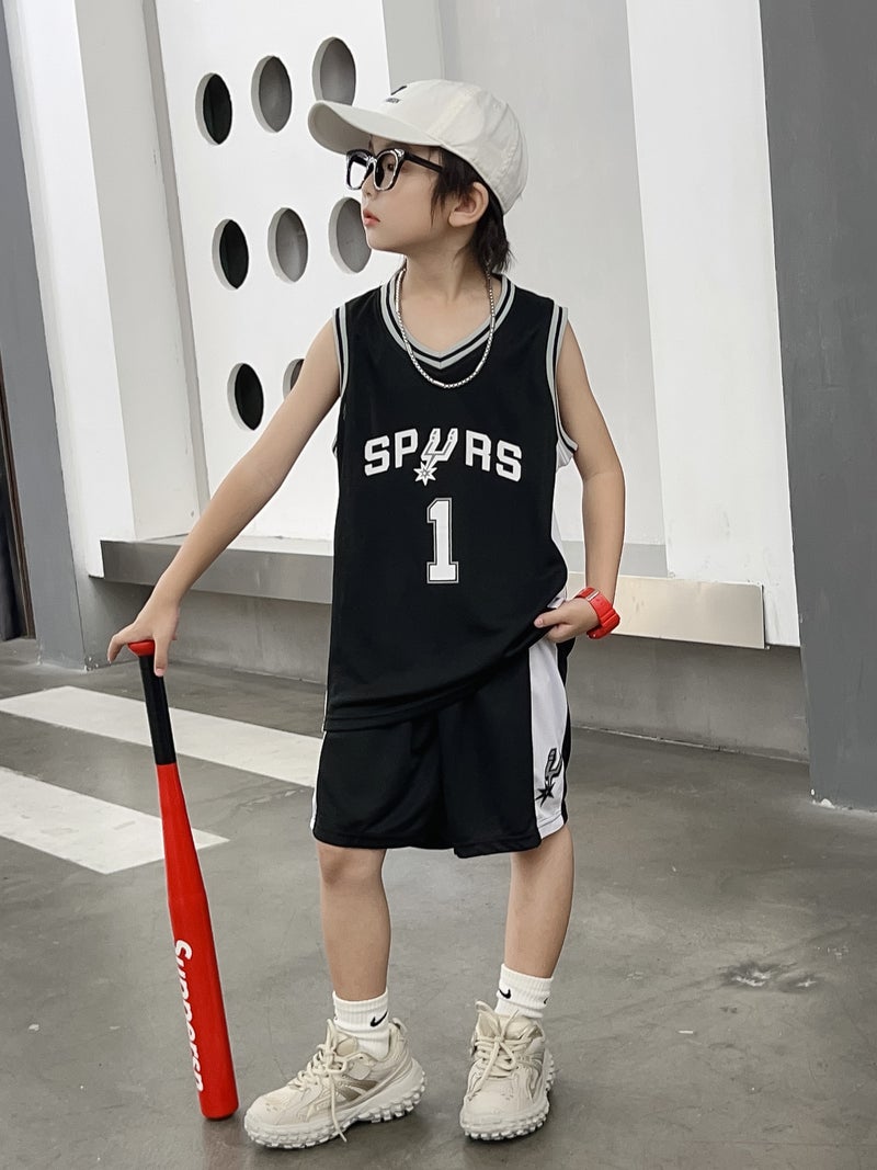 New Children'S Wear Children'S Basketball Suit Spurs No.1 Wen Ban Yama Children'S Suit Training Suit Baby'S Jersey Class Team Suit - Image 3