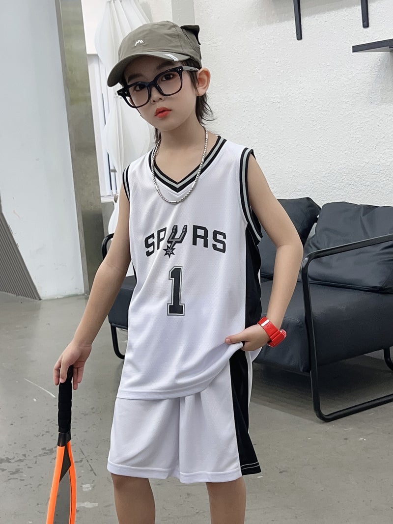 New Children'S Wear Children'S Basketball Suit Spurs No.1 Wen Ban Yama Children'S Suit Training Suit Baby'S Jersey Class Team Suit - Image 5