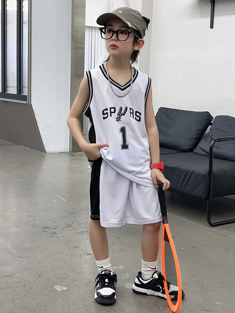 New Children'S Wear Children'S Basketball Suit Spurs No.1 Wen Ban Yama Children'S Suit Training Suit Baby'S Jersey Class Team Suit - Image 1