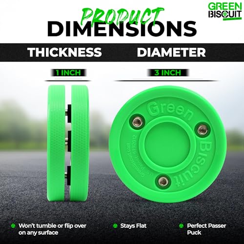 Green Biscuit Passer 2-Pack – Off-Ice Hockey Training Puck for Better Passing & Stickhandling – Street & Driveway Hockey Puck for Kids & Adults – Slides Smoothly on Concrete & Asphalt - Image 3