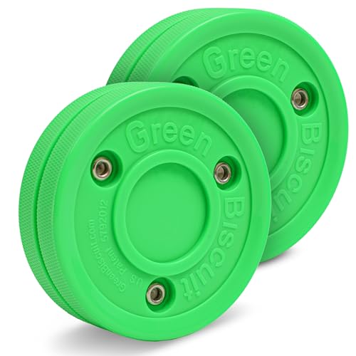 Green Biscuit Passer 2-Pack – Off-Ice Hockey Training Puck for Better Passing & Stickhandling – Street & Driveway Hockey Puck for Kids & Adults – Slides Smoothly on Concrete & Asphalt - Image 1