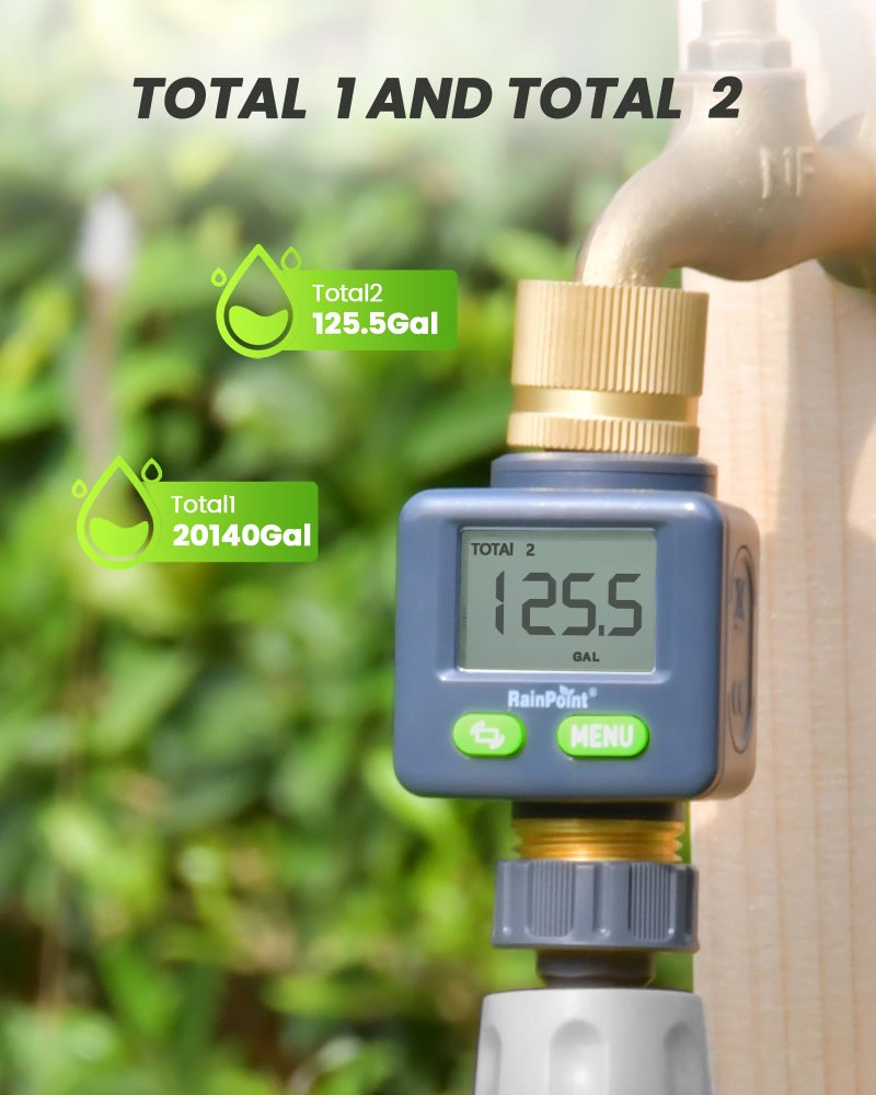 RAINPOINT Water Flow Meter with Brass Inlet & Outlet, 180° Screen-Flip Water Meter, Measure Gallon/Liter Consumption for RV Filling, Garden Watering, Sprinkler and Hoze Nozzle - Image 5
