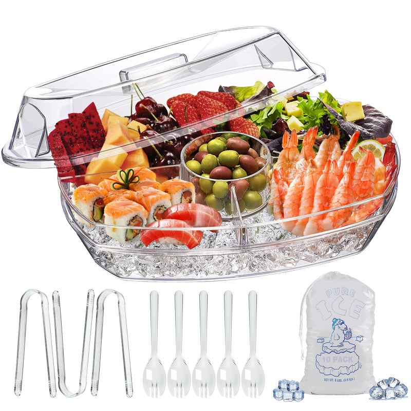 LIMOEASY Small Chilled Serving Bowl 2 Pack 25oz Ice Chilled Dip Bowl with Lid for Parties Cold Serving Dish for Hummus Salsa Guacamole Sauces Pasta