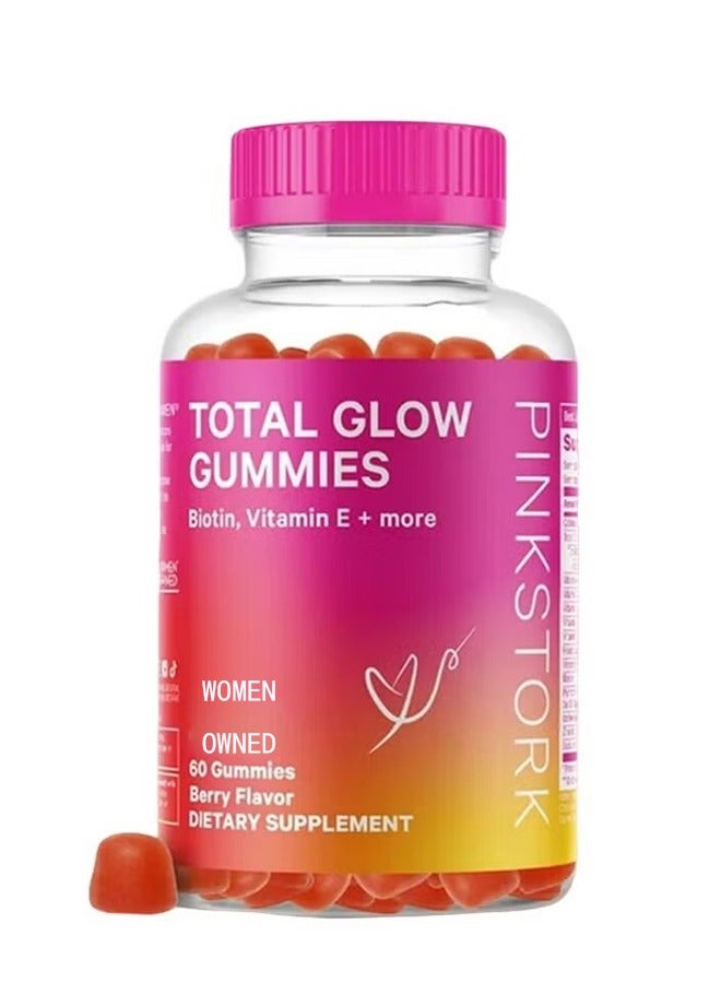 Glow Hair Nail Growth Skin Healthy Collagen Gummies With Biotin Vitamin Vegan Collagen Supplements 60 Gummies Berry Flavor - Image 1
