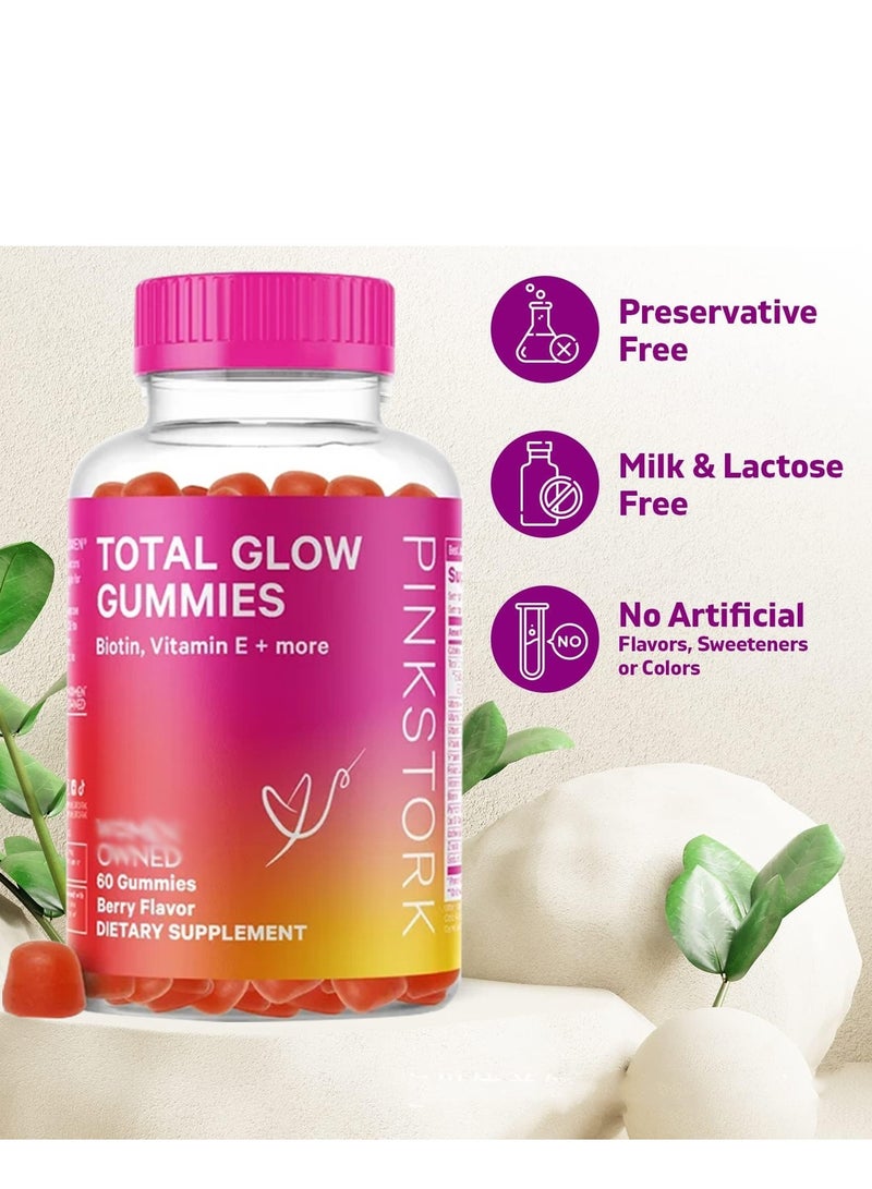 Glow Hair Nail Growth Skin Healthy Collagen Gummies With Biotin Vitamin Vegan Collagen Supplements 60 Gummies Berry Flavor  - Image 2