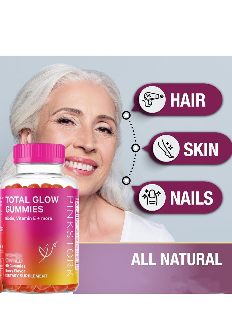 Glow Hair Nail Growth Skin Healthy Collagen Gummies With Biotin Vitamin Vegan Collagen Supplements 60 Gummies Berry Flavor  - Image 3