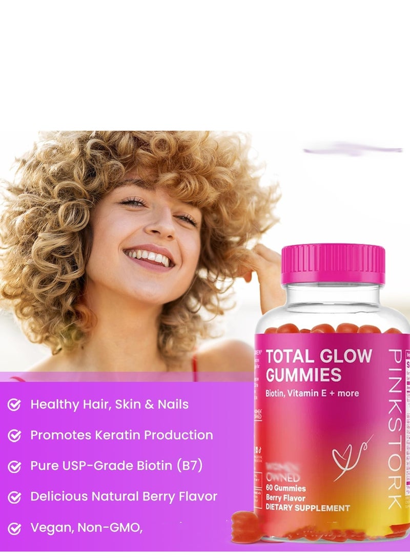 Glow Hair Nail Growth Skin Healthy Collagen Gummies With Biotin Vitamin Vegan Collagen Supplements 60 Gummies Berry Flavor  - Image 4