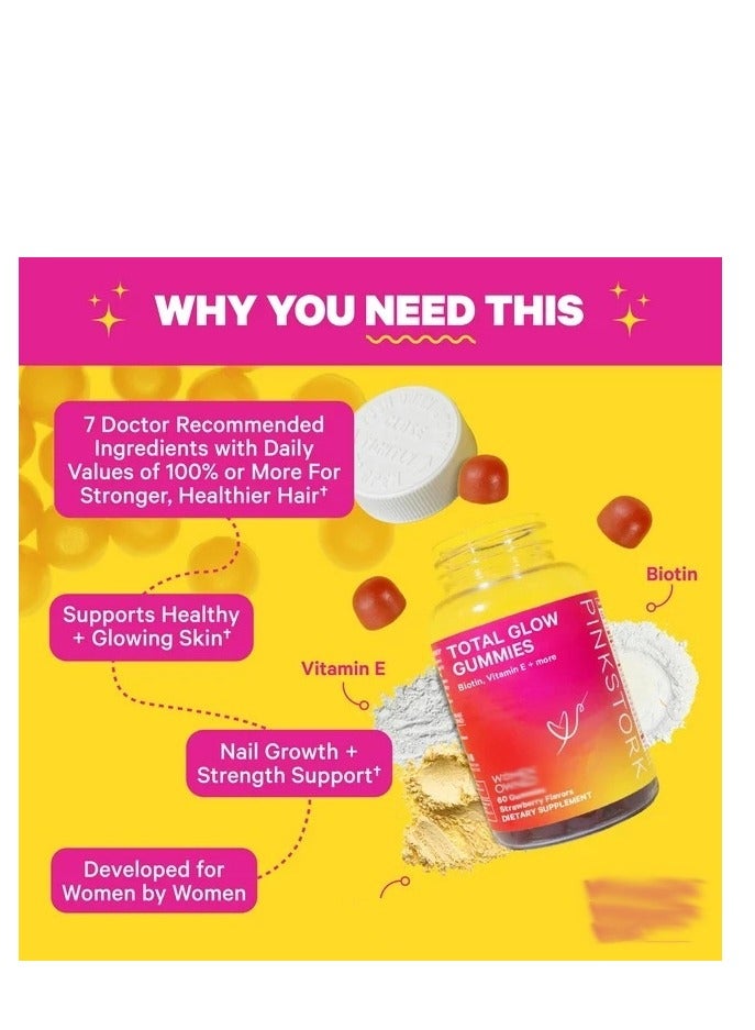 Glow Hair Nail Growth Skin Healthy Collagen Gummies With Biotin Vitamin Vegan Collagen Supplements 60 Gummies Berry Flavor  - Image 5