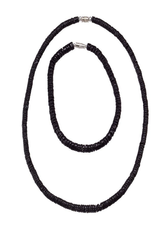 BlueRica 2 Piece Set ~ Black Smooth Puka Shell Beads Necklace & Anklet - Image 1