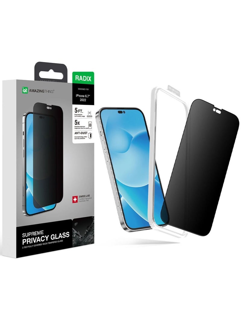 AMAZINGthing - Supreme Privacy Full Tempered Glass Screen Protector for iPhone 14 Plus / iPhone 13 Pro Max (6.7 inch) with Easy Install Tray - Privacy 2.75D - Image 1