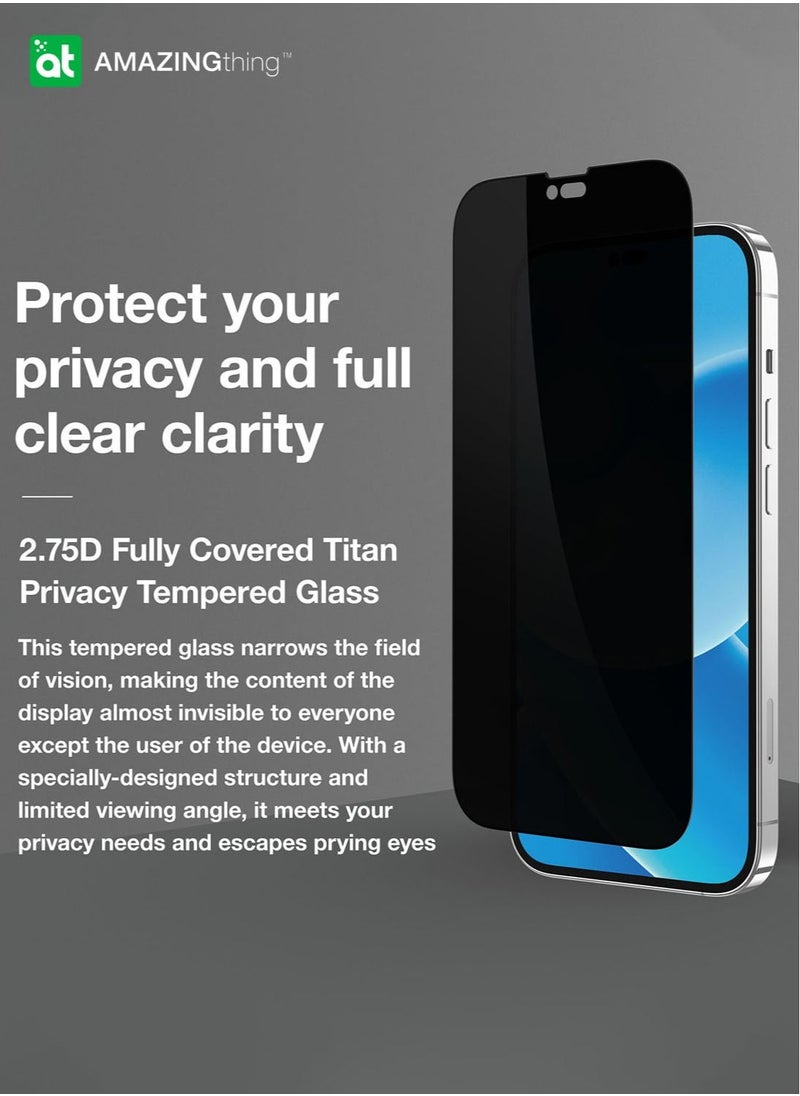 AMAZINGthing - Supreme Privacy Full Tempered Glass Screen Protector for iPhone 14 Plus / iPhone 13 Pro Max (6.7 inch) with Easy Install Tray - Privacy 2.75D - Image 1