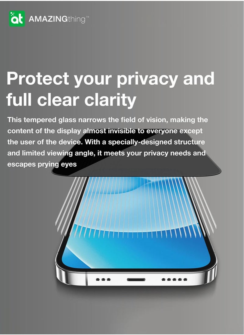 AMAZINGthing - Supreme Privacy Full Tempered Glass Screen Protector for iPhone 14 Plus / iPhone 13 Pro Max (6.7 inch) with Easy Install Tray - Privacy 2.75D - Image 1