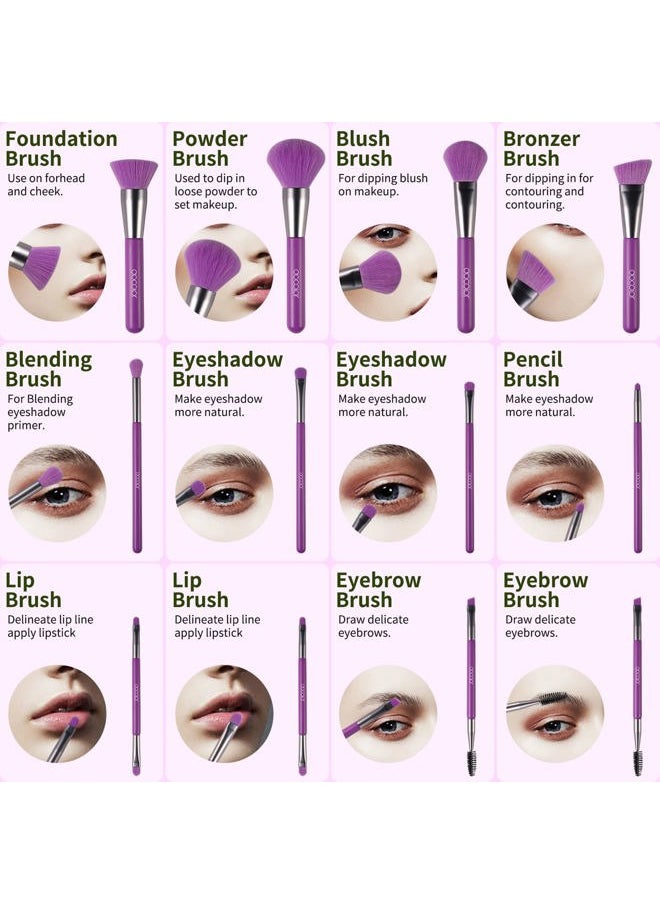 docolor - Docolor Makeup Brushes 10Pcs Makeup Brush Set Premium Synthetic Powder Kabuki Foundation Contour Blush Concealer Eye Shadow Blending Liner Make Up Brush Kit - Neon Purple - Image 1
