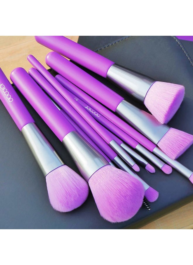 docolor - Docolor Makeup Brushes 10Pcs Makeup Brush Set Premium Synthetic Powder Kabuki Foundation Contour Blush Concealer Eye Shadow Blending Liner Make Up Brush Kit - Neon Purple - Image 1