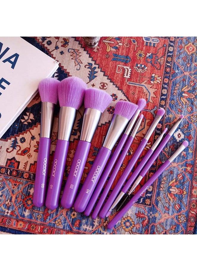 docolor - Docolor Makeup Brushes 10Pcs Makeup Brush Set Premium Synthetic Powder Kabuki Foundation Contour Blush Concealer Eye Shadow Blending Liner Make Up Brush Kit - Neon Purple - Image 1