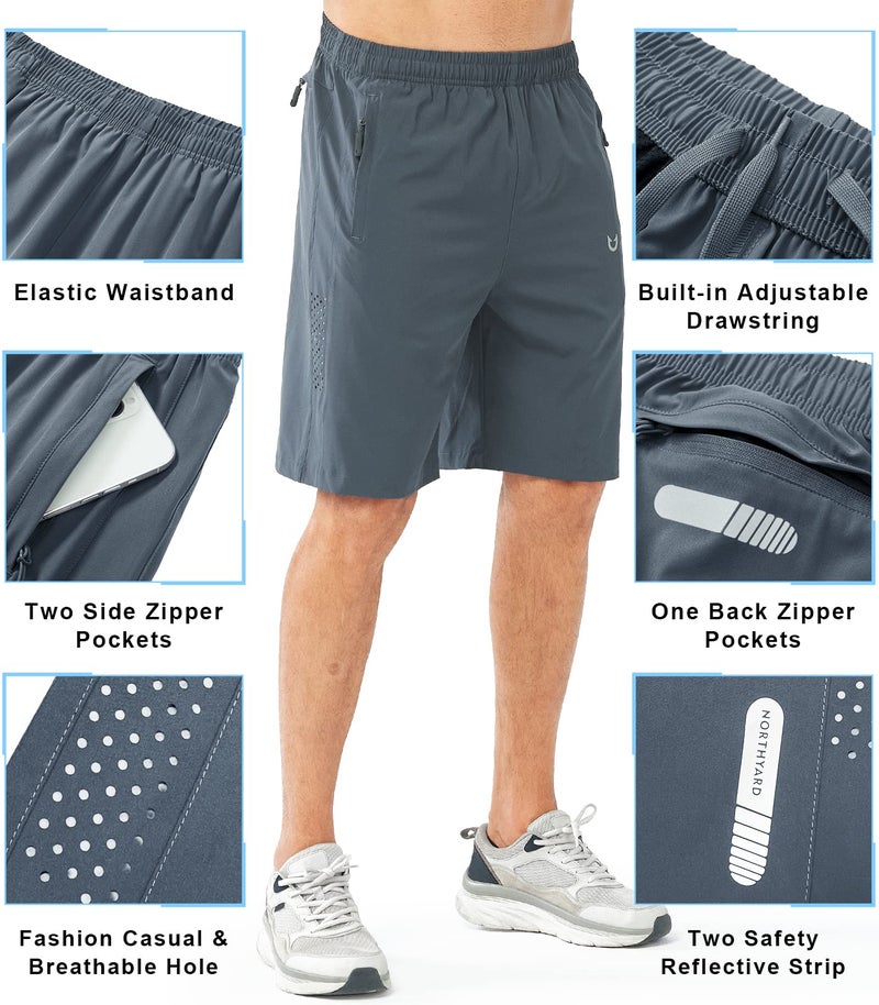 NORTHYARD Men's Athletic Running Shorts Gym Workout Shorts 7"/ 9"/ 5" Quick Dry Lightweight Sports Basketball Exercise Tennis Exercise COOLGREY-9inch XL - Image 3