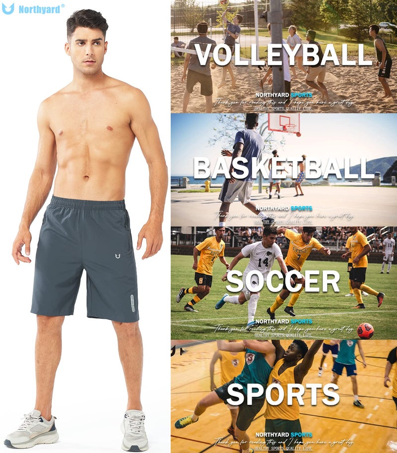 NORTHYARD Men's Athletic Running Shorts Gym Workout Shorts 7"/ 9"/ 5" Quick Dry Lightweight Sports Basketball Exercise Tennis Exercise COOLGREY-9inch XL - Image 5