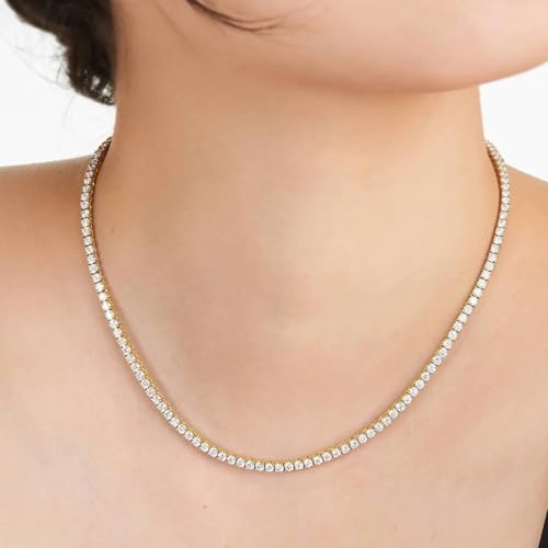 Peora Gold Plated Crystal Studded Tennis Necklace Chain Fashion Jewellery for Women & Girls - Image 2