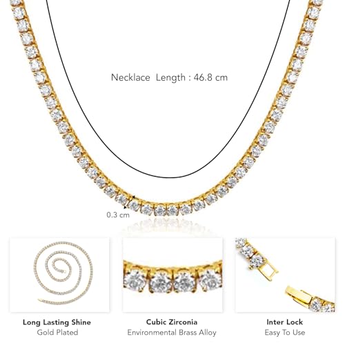 Peora Gold Plated Crystal Studded Tennis Necklace Chain Fashion Jewellery for Women & Girls - Image 4