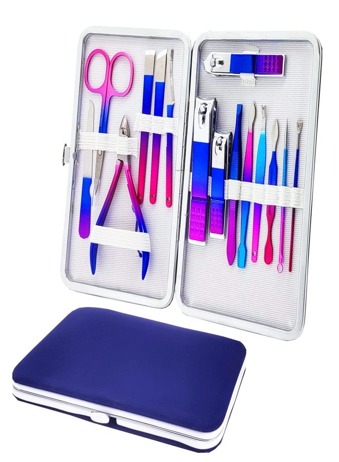 SHICEN Manicure Set, Professional Nail Clippers Kit, Pedicure Care Tools, Professional Women Grooming Kit -Premium Stainless Steel with Blue Travel Case Set 15PC Great Gift(Colorful) - Image 1