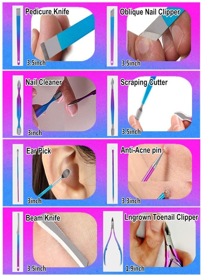 SHICEN Manicure Set, Professional Nail Clippers Kit, Pedicure Care Tools, Professional Women Grooming Kit -Premium Stainless Steel with Blue Travel Case Set 15PC Great Gift(Colorful) - Image 4