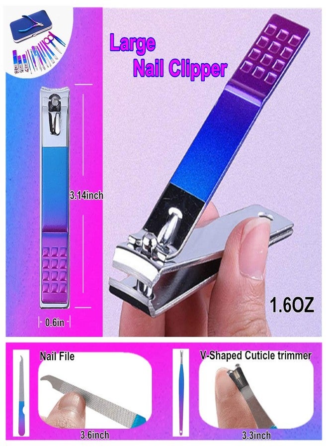 SHICEN Manicure Set, Professional Nail Clippers Kit, Pedicure Care Tools, Professional Women Grooming Kit -Premium Stainless Steel with Blue Travel Case Set 15PC Great Gift(Colorful) - Image 2