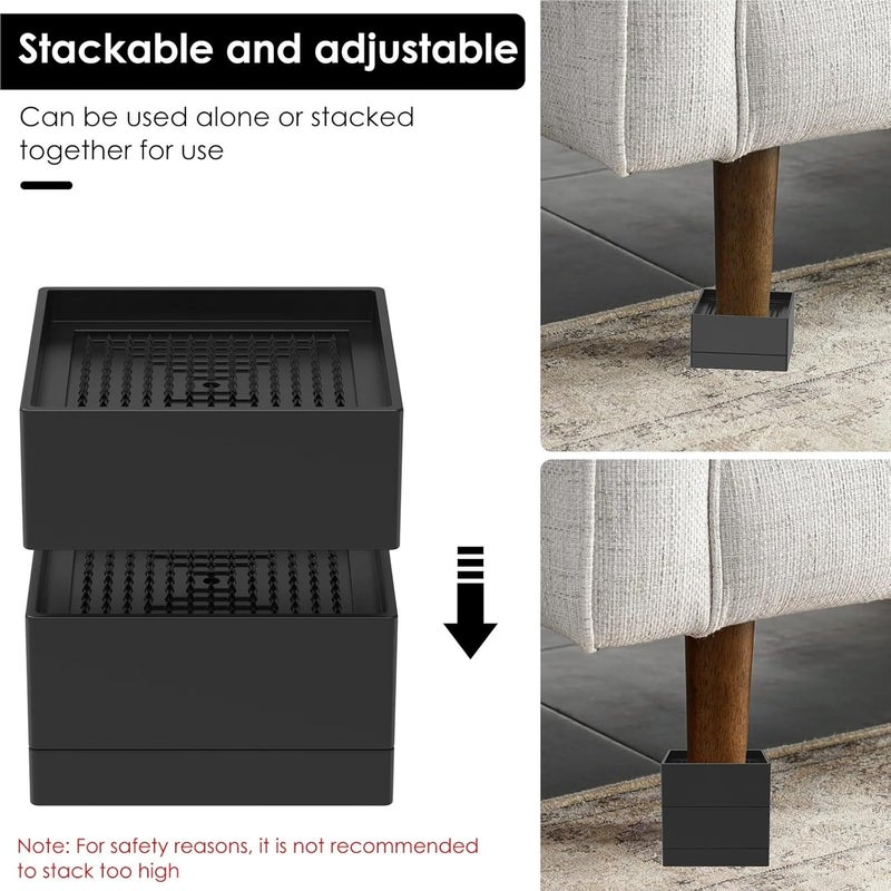 Furniture Legs 8Pcs Bed Risers Adjustable Furniture Support Non Slip Heavy Duty Table Chair Sofa Cabinet Bed Legs Frame Riser Raising Stackabl for DIY Furniture - Image 5