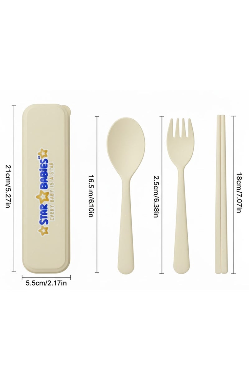 Star Babies - Organic Spoon, Fork & Chopsticks Set - Cream - Image 3