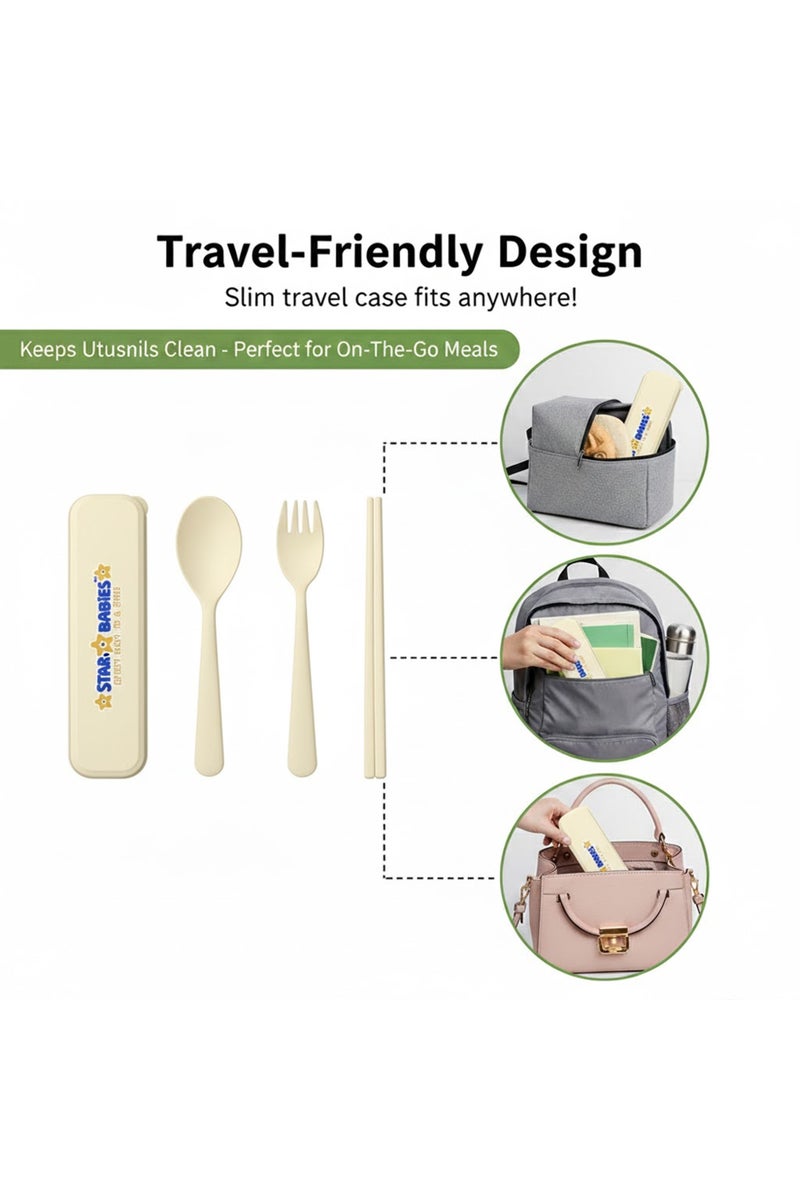 Star Babies - Organic Spoon, Fork & Chopsticks Set - Cream - Image 5