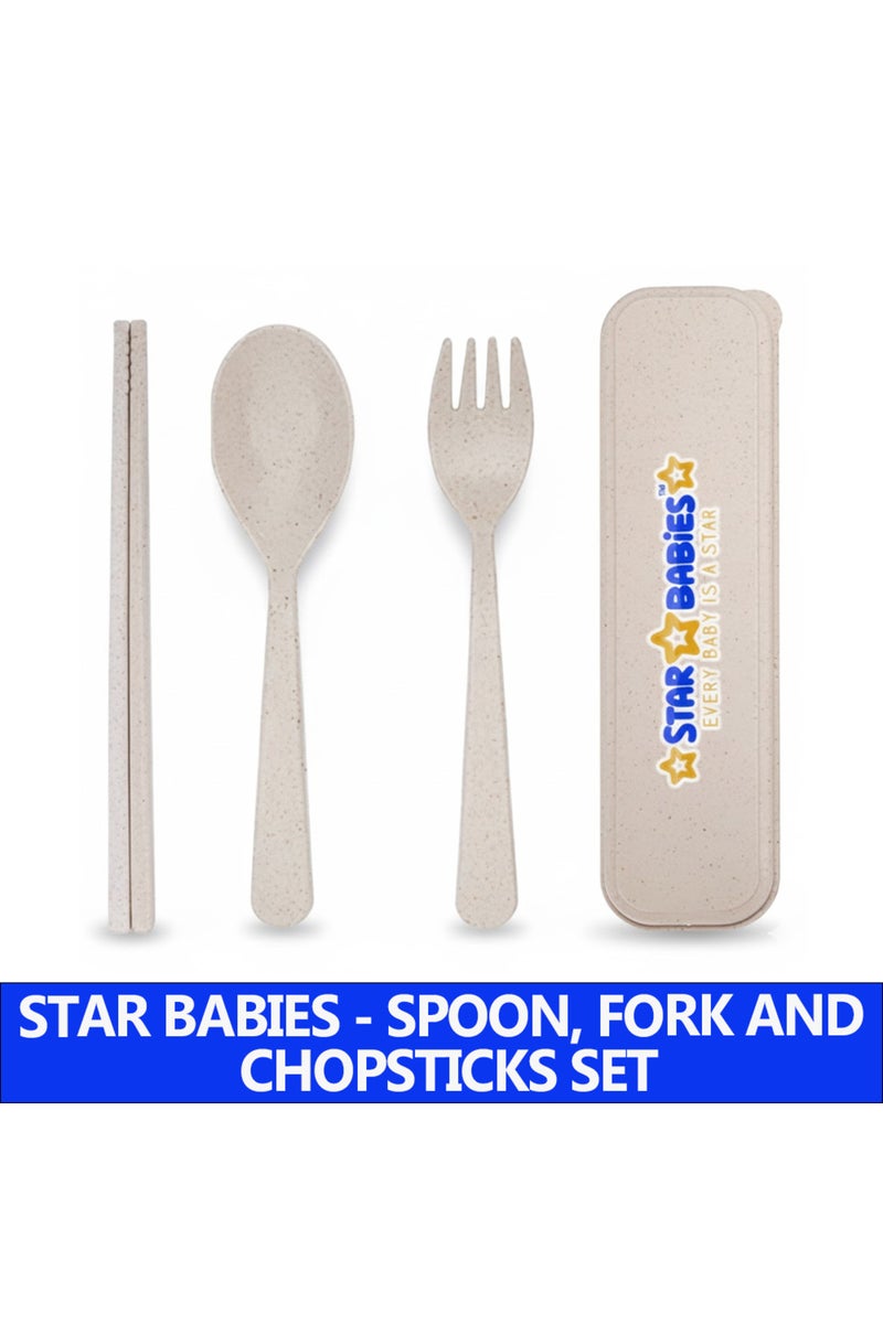 Star Babies - Organic Spoon, Fork & Chopsticks Set - Cream - Image 2