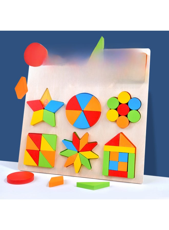 Wooden Jigsaw Puzzle Equal Geometric Shape Puzzle Graphic Puzzle Wooden Children's Early Education Educational Toys Teaching Aids-Color:Geometric Puzzle - Image 3