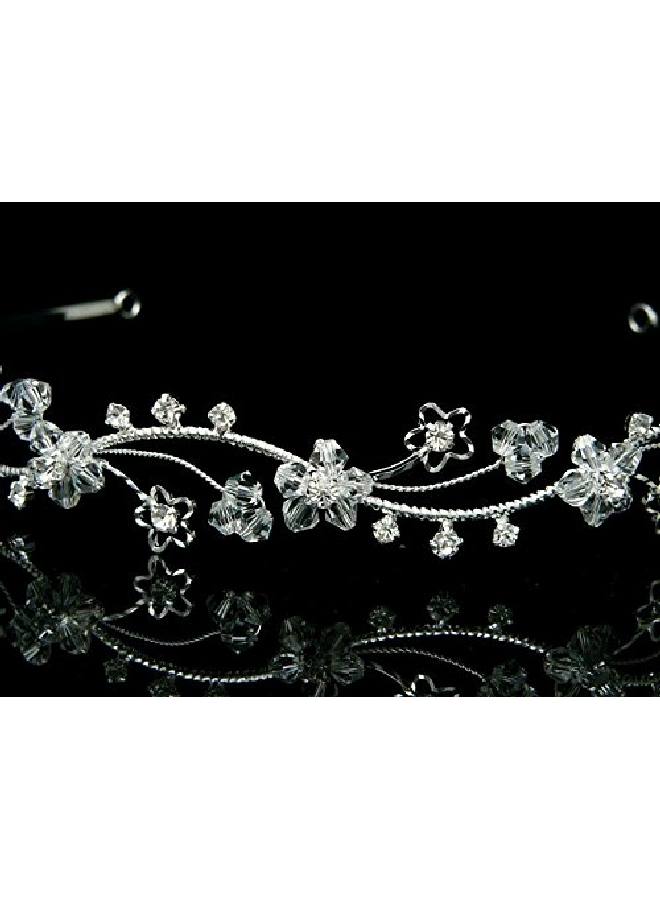 SAMKY Elegant Wavy Crystal Beads Flower Bridal Headband Tiara T600 - Image 3