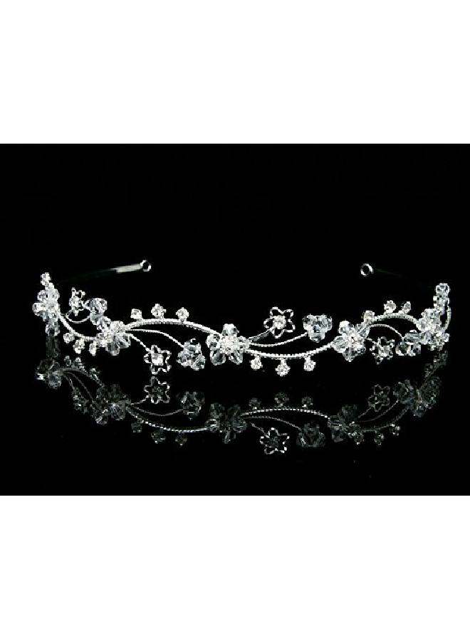 SAMKY Elegant Wavy Crystal Beads Flower Bridal Headband Tiara T600 - Image 1