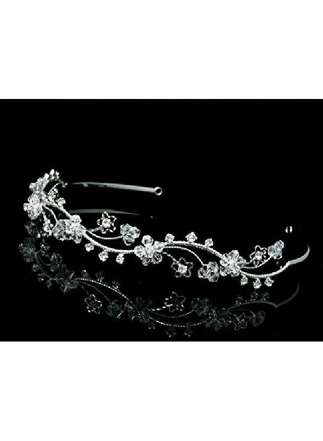 SAMKY Elegant Wavy Crystal Beads Flower Bridal Headband Tiara T600 - Image 4